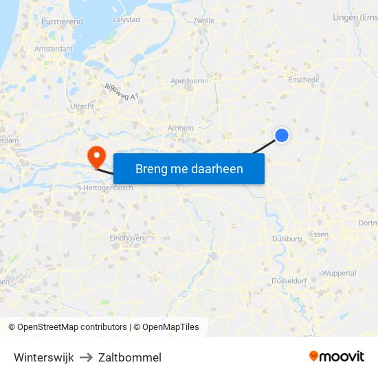 Winterswijk to Zaltbommel map