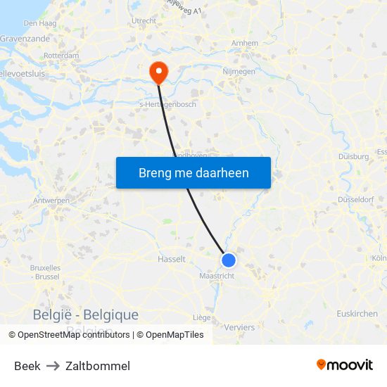 Beek to Zaltbommel map