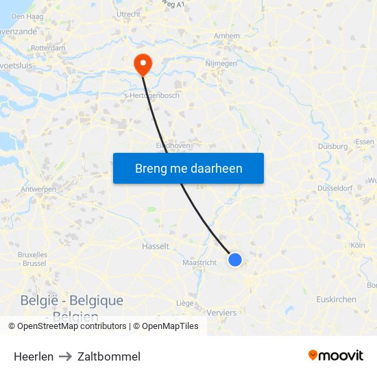 Heerlen to Zaltbommel map