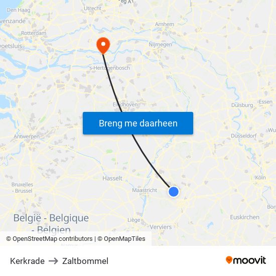 Kerkrade to Zaltbommel map