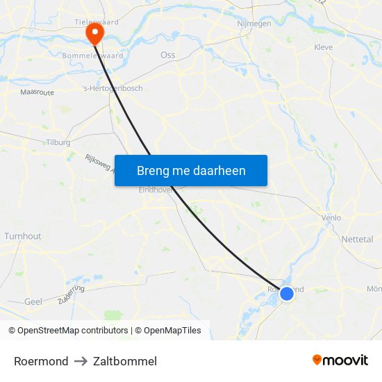 Roermond to Zaltbommel map