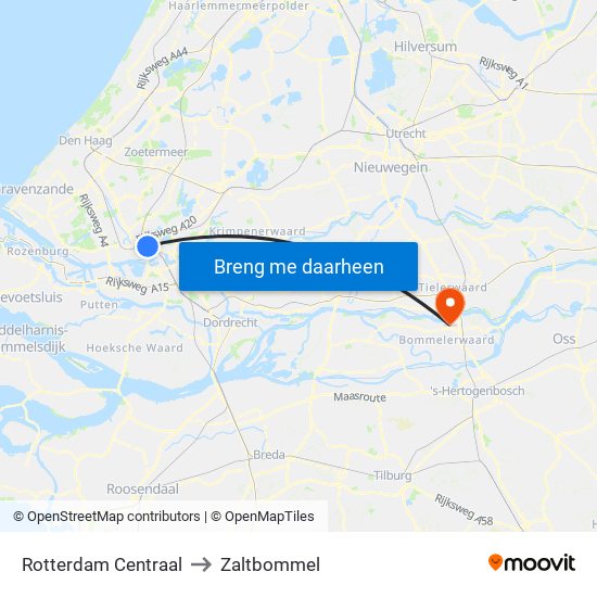 Rotterdam Centraal to Zaltbommel map