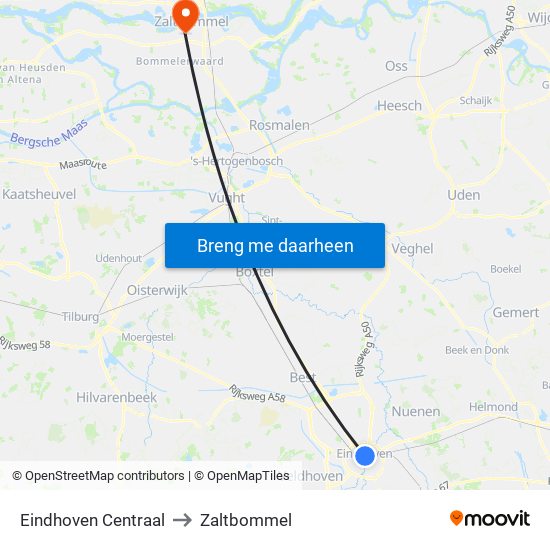 Eindhoven Centraal to Zaltbommel map