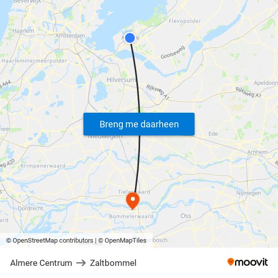 Almere Centrum to Zaltbommel map