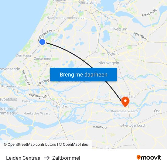 Leiden Centraal to Zaltbommel map