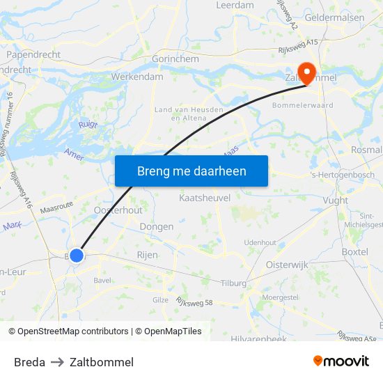 Breda to Zaltbommel map