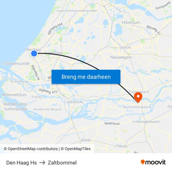 Den Haag Hs to Zaltbommel map