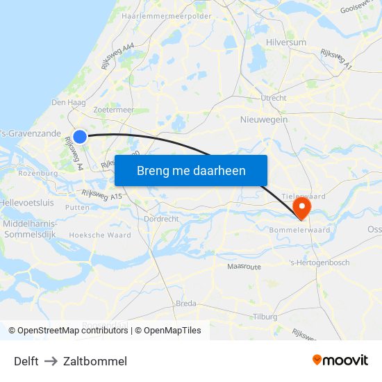 Delft to Zaltbommel map