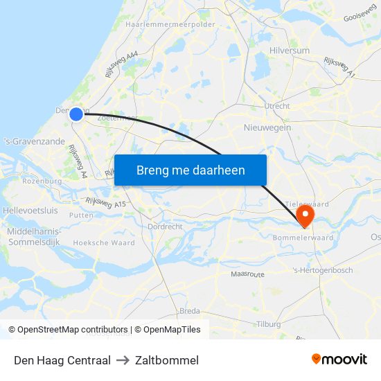 Den Haag Centraal to Zaltbommel map