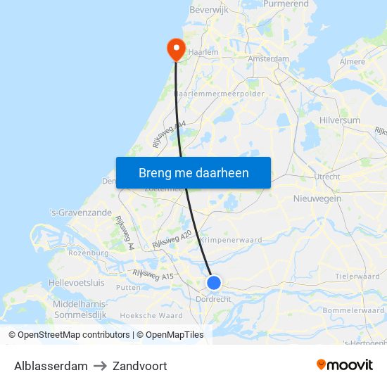 Alblasserdam to Zandvoort map