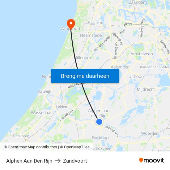 Alphen Aan Den Rijn to Zandvoort map