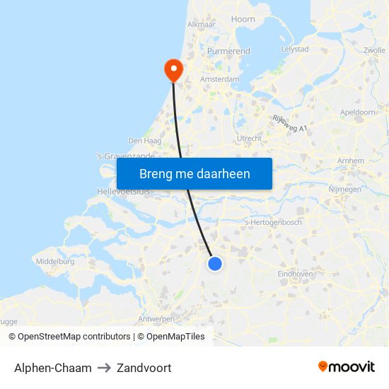 Alphen-Chaam to Zandvoort map