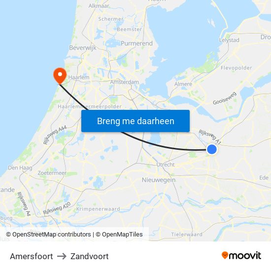 Amersfoort to Zandvoort map