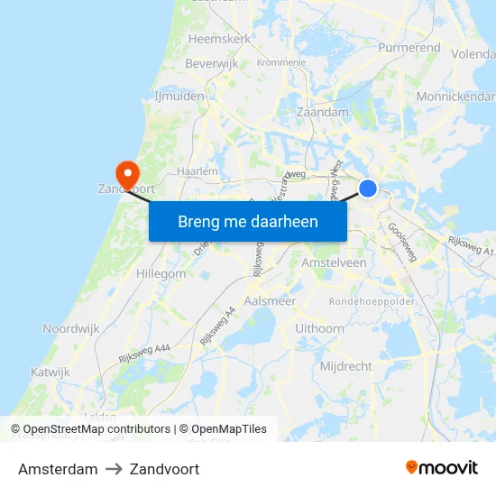 Amsterdam to Zandvoort map