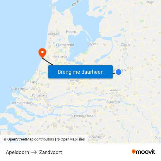 Apeldoorn to Zandvoort map