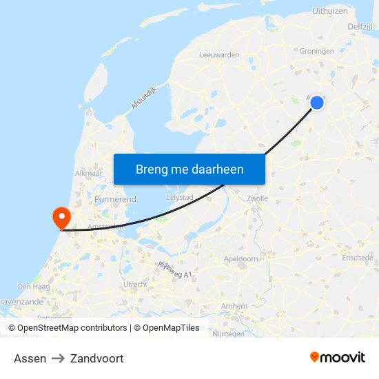 Assen to Zandvoort map