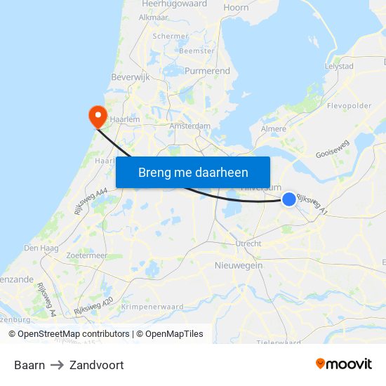 Baarn to Zandvoort map