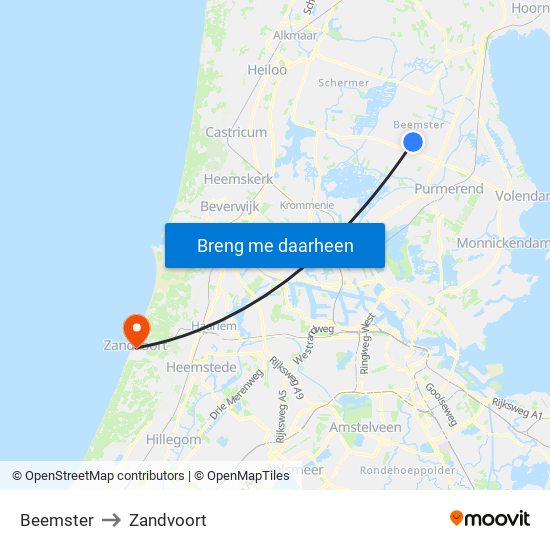 Beemster to Zandvoort map