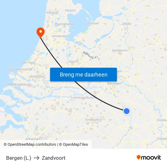 Bergen (L.) to Zandvoort map