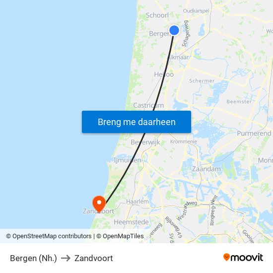 Bergen (Nh.) to Zandvoort map