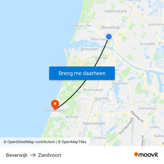 Beverwijk to Zandvoort map