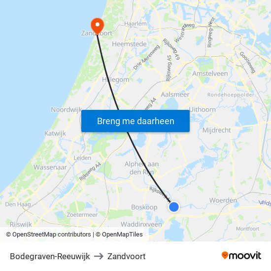 Bodegraven-Reeuwijk to Zandvoort map