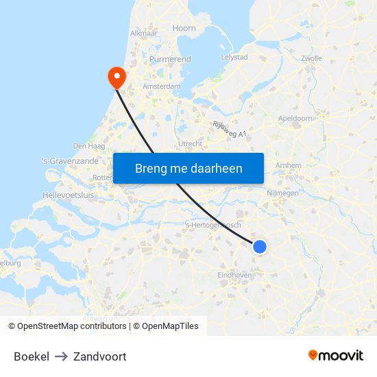 Boekel to Zandvoort map