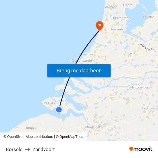 Borsele to Zandvoort map