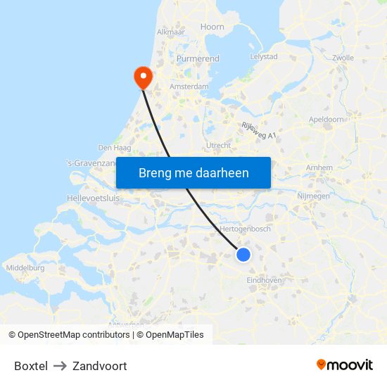 Boxtel to Zandvoort map