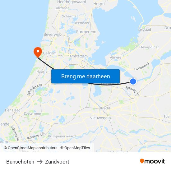 Bunschoten to Zandvoort map