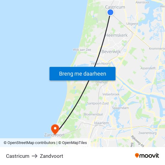 Castricum to Zandvoort map