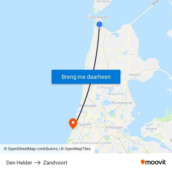 Den Helder to Zandvoort map