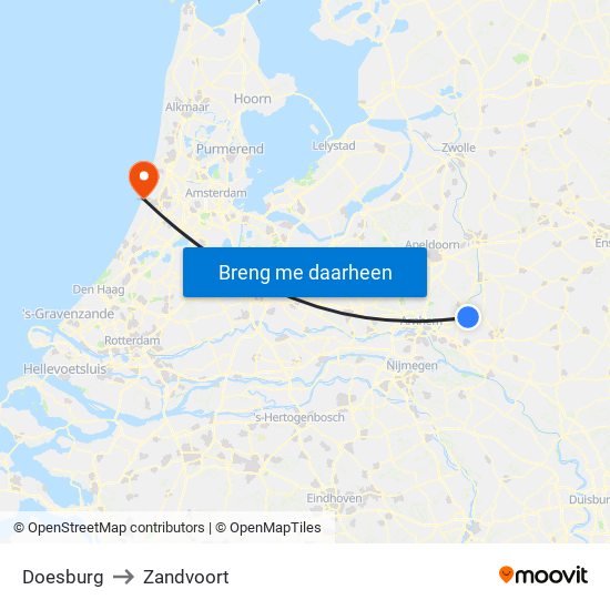 Doesburg to Zandvoort map