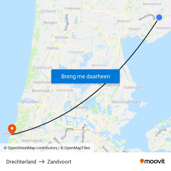 Drechterland to Zandvoort map