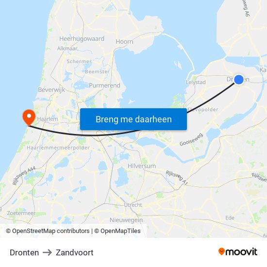 Dronten to Zandvoort map