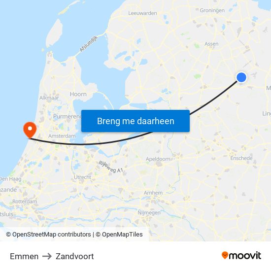 Emmen to Zandvoort map