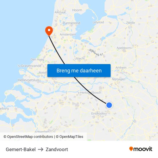 Gemert-Bakel to Zandvoort map