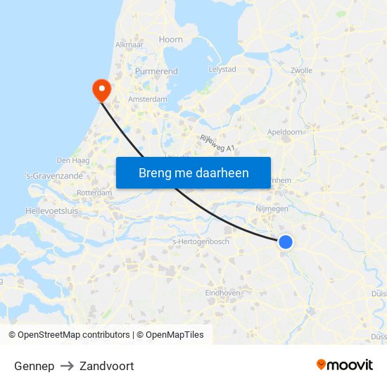 Gennep to Zandvoort map