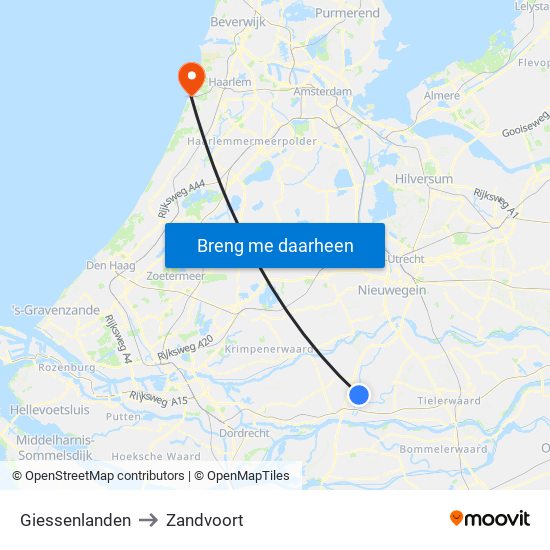 Giessenlanden to Zandvoort map