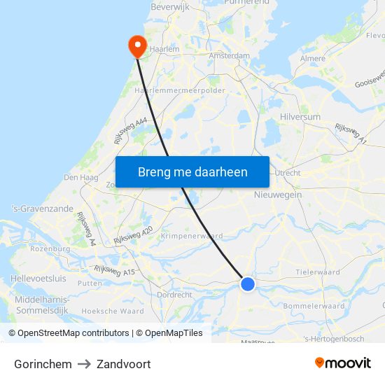 Gorinchem to Zandvoort map