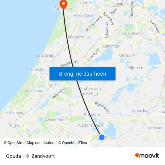 Gouda to Zandvoort map