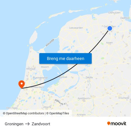 Groningen to Zandvoort map