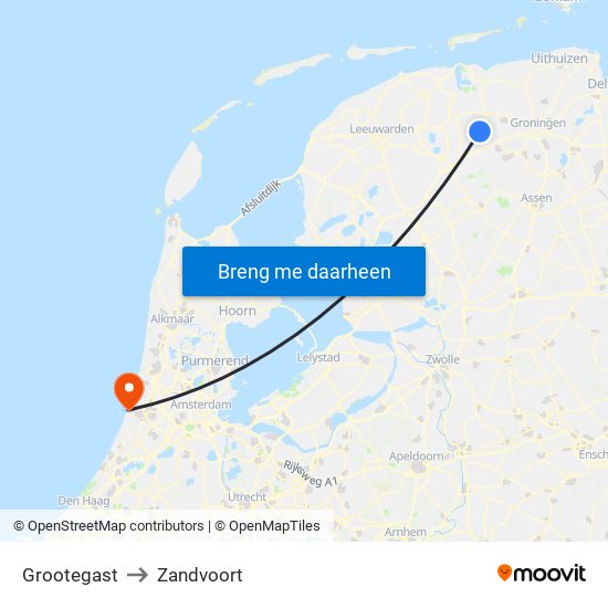 Grootegast to Zandvoort map