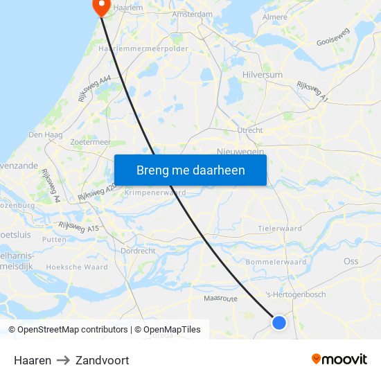 Haaren to Zandvoort map