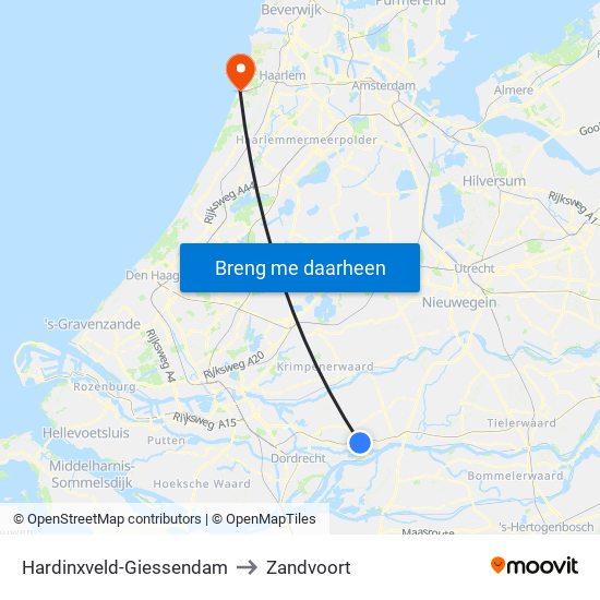 Hardinxveld-Giessendam to Zandvoort map