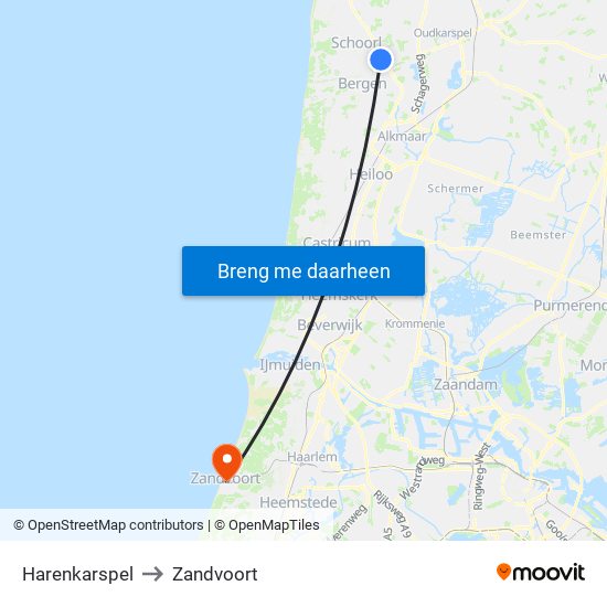 Harenkarspel to Zandvoort map