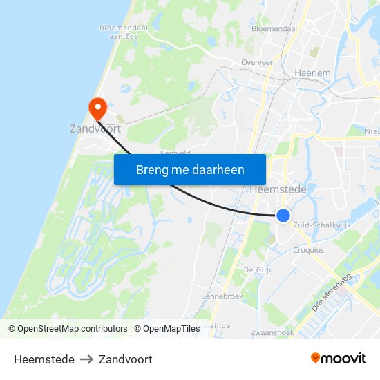 Heemstede to Zandvoort map