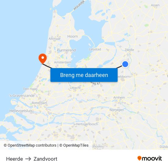 Heerde to Zandvoort map