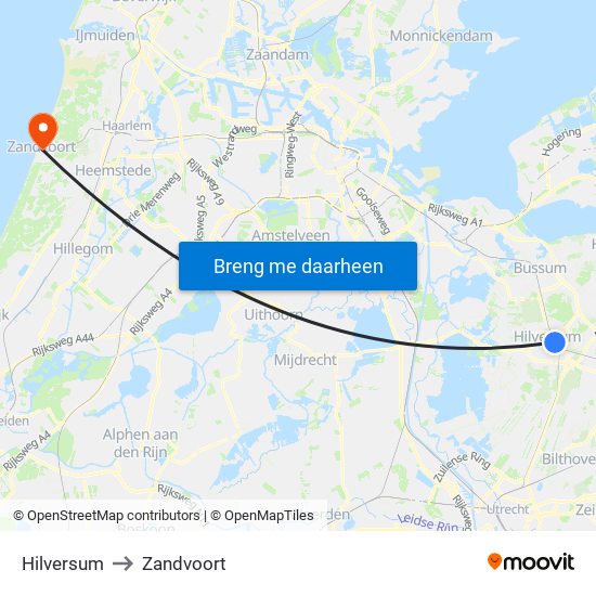 Hilversum to Zandvoort map