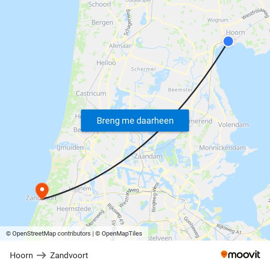 Hoorn to Zandvoort map